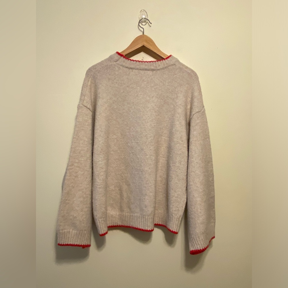 Altar'd State Cream Knit Sweater with Red Trim and 'LOVE' Accent. Size M - Picture 2 of 9